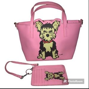 Marc Tetro Yorkie Crossbody/Tote  - Yorkie on Pink 11" x 8 1/4" x 3 1/4"